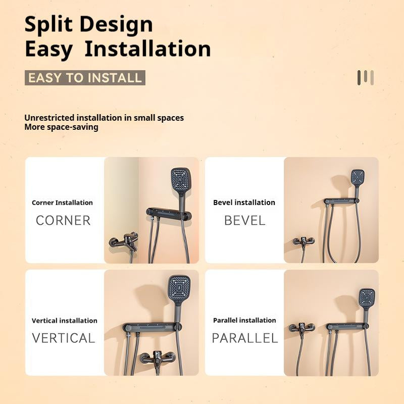 Multifunctional Back-Spray Waterfall Shower Head Drill-Free Wall Mount Bathroom Adjustable 3-Function Contemporary Minimalist Durable High-Quality Finish Handheld for Apartment Living