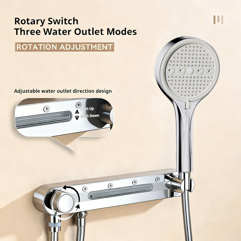 Multifunctional Back-Spray Waterfall Shower Head Drill-Free Wall Mount Bathroom Adjustable 3-Function Contemporary Minimalist Durable High-Quality Finish Handheld for Apartment Living
