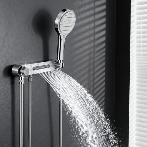 Multifunctional Back-Spray Waterfall Shower Head Drill-Free Wall Mount Bathroom Adjustable 3-Function Contemporary Minimalist Durable High-Quality Finish Handheld for Apartment Living